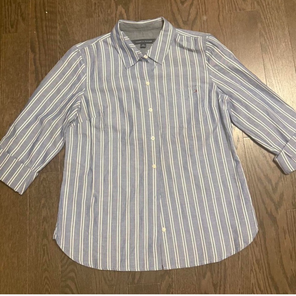 Tommy Hilfiger Blue and White Striped Shirt